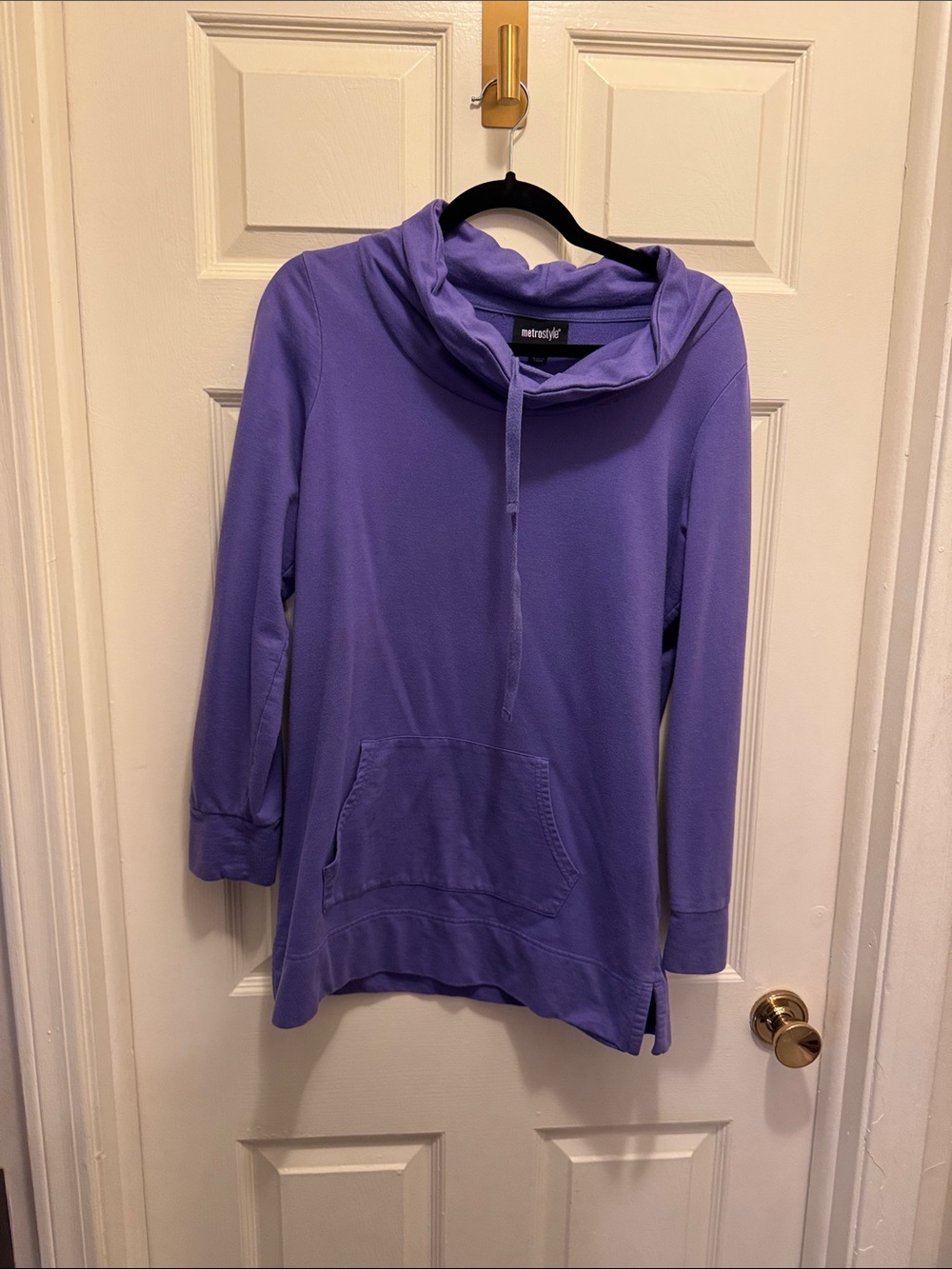 metrostyle Lavender Cowl-Neck Pullover with Kangaroo Pocket
